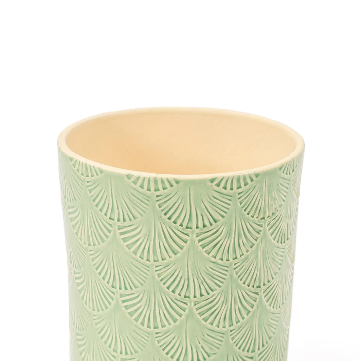 Vaso de cerâmica decoração folhas verde 17,5cm