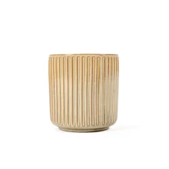 Vaso de cerâmica decoração riscas taupe 15cm