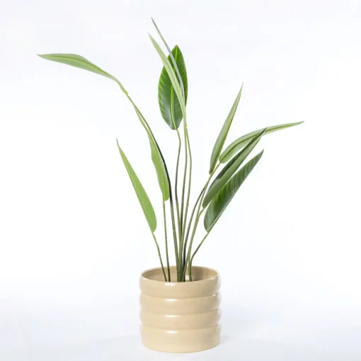 Vaso de cerâmica ondulado bege 19,5cm