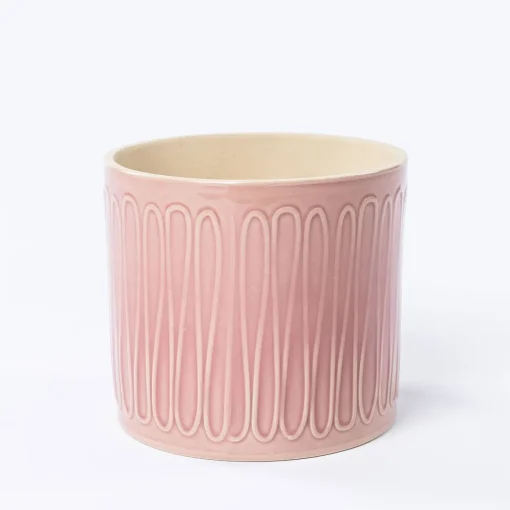 Vaso de cerâmica raiado rosa 14,5cm