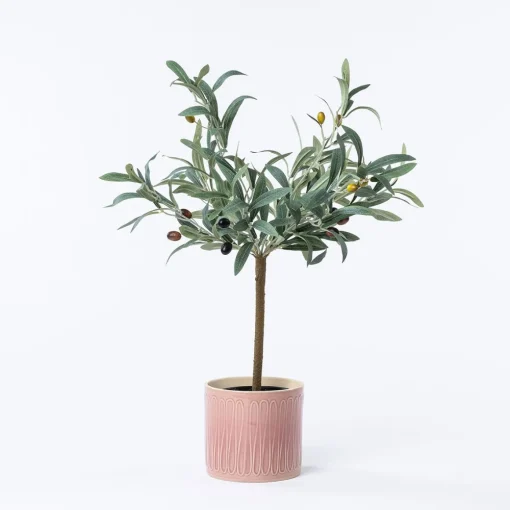 Vaso de cerâmica raiado rosa 14,5cm