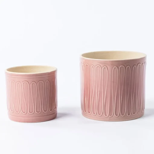 Vaso de cerâmica raiado rosa 11cm