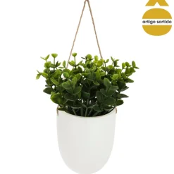 Vaso de cerâmica suspenso com planta