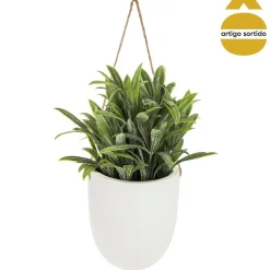 Vaso de cerâmica suspenso com planta