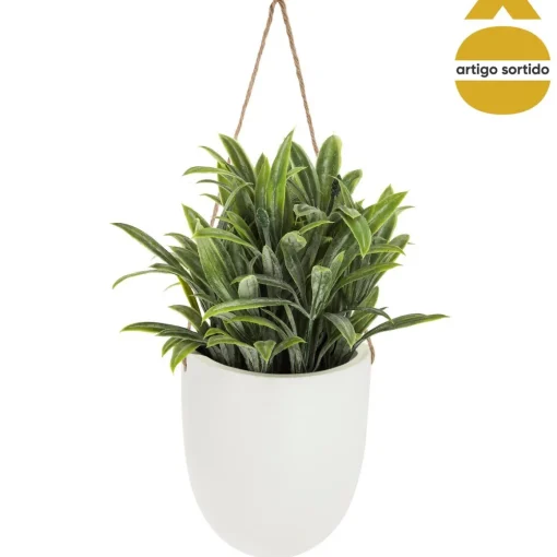 Vaso de cerâmica suspenso com planta
