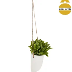 Vaso de cerâmica suspenso com planta