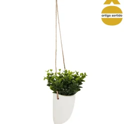 Vaso de cerâmica suspenso com planta