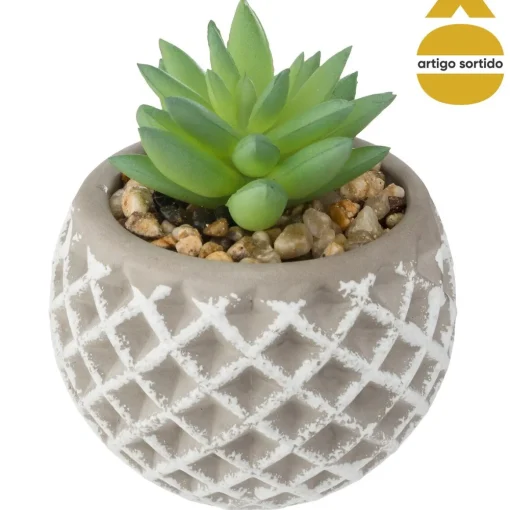 Vaso de cimento cinza com cato 9cm