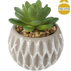 Vaso de cimento cinza com cato 9cm