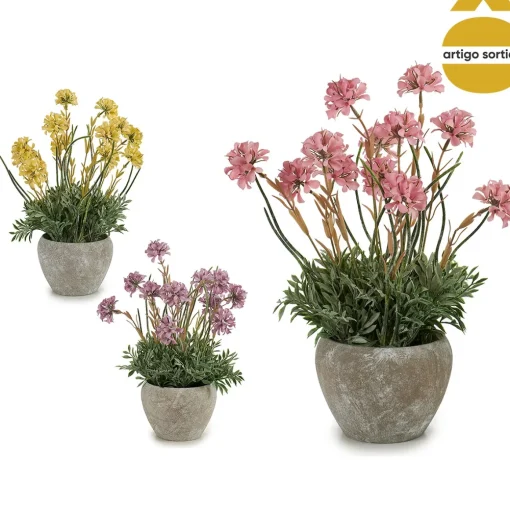 Vaso de cimento com flor e planta artificial 38cm