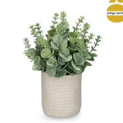 Vaso De Cimento Com Flores Artificiais 20cm