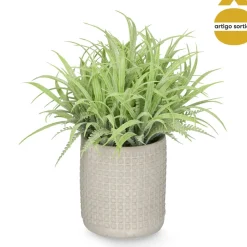 Vaso De Cimento Com Flores Artificiais 20cm