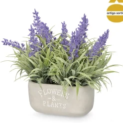 Vaso De Cimento Com Lavanda Artificial