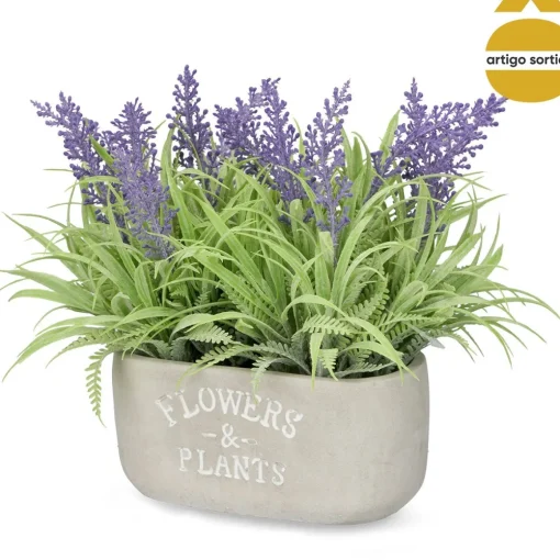 Vaso De Cimento Com Lavanda Artificial