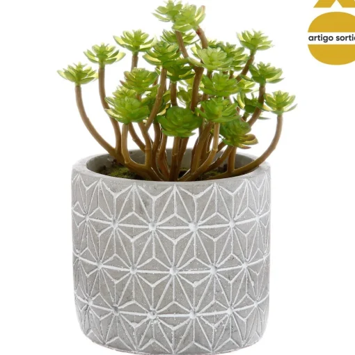 Vaso de cimento com planta artificial 17cm