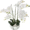 Vaso de cimento efeito mármore com orquídea artifical branca 65cm
