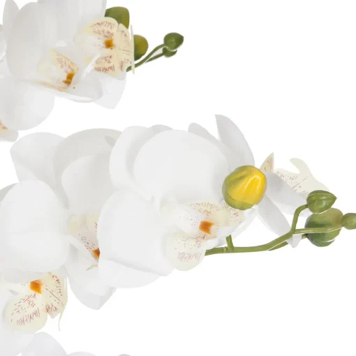 Vaso de cimento efeito mármore com orquídea artifical branca 65cm
