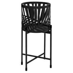 Vaso decorativo com folhas em metal com suporte