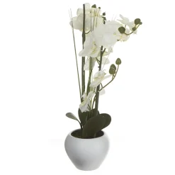 Vaso em cerâmica branco com orquídea artificial