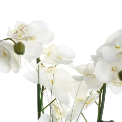 Vaso em cerâmica branco com orquídea artificial
