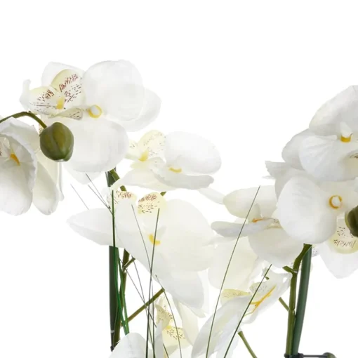 Vaso em cerâmica branco com orquídea artificial