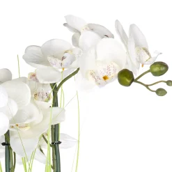 Vaso em cerâmica prateado com orquídea artificial