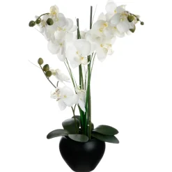 Vaso em cerâmica preto com orquidea artificial