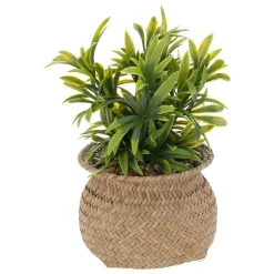 Vaso em ráfia com planta artificial