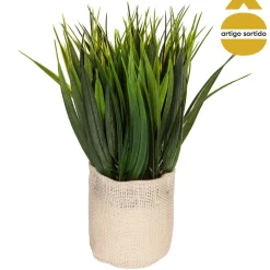 Vaso saco de juta com planta artificial 24cm