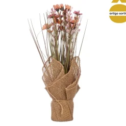 Vaso saco em ráfia com flores artificiais