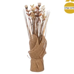Vaso saco em ráfia com flores artificiais