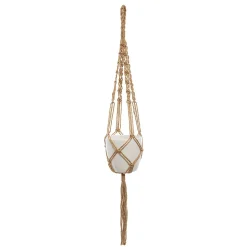 Vaso suspenso branco em cerâmica e juta 74cm