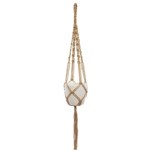 Vaso suspenso branco em cerâmica e juta 74cm