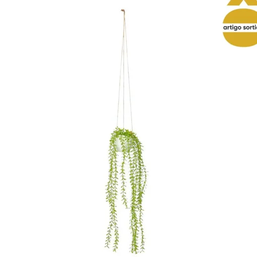Vaso suspenso com planta artificial verde