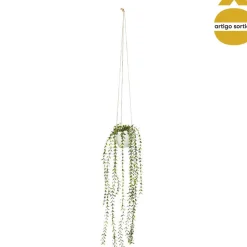 Vaso suspenso com planta artificial verde
