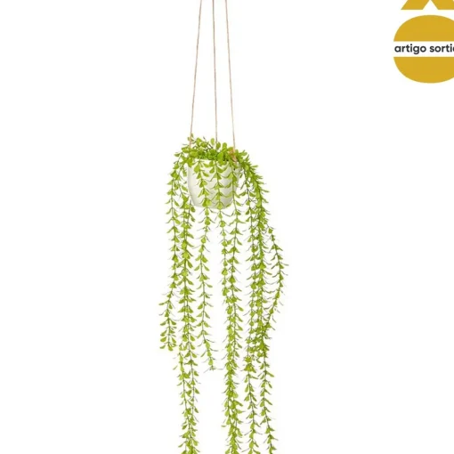 Vaso suspenso com planta artificial verde