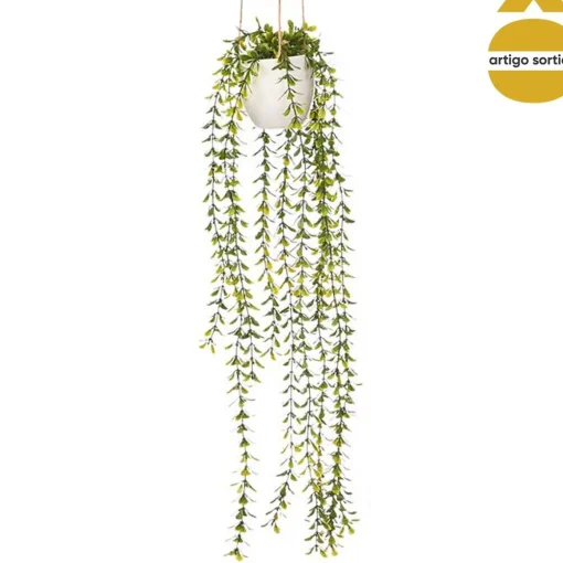 Vaso suspenso com planta artificial verde