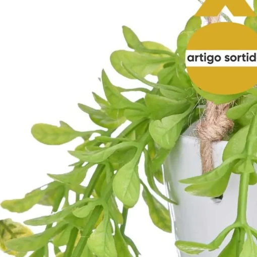 Vaso suspenso com planta artificial verde