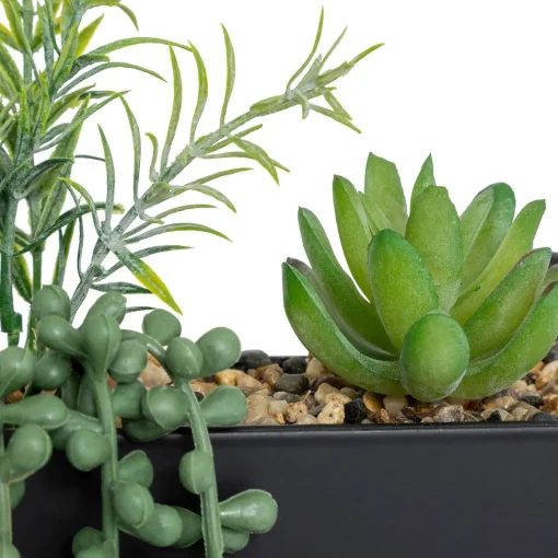 Vaso suspenso metal com plantas artificiais