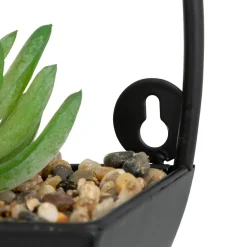 Vaso suspenso metal com plantas artificiais