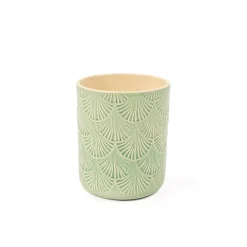 Vaso verde de cerâmica decoração folhas 13,2cm