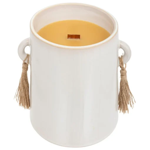 Vela perfumada madeira de oud com castiçal de cerâmica